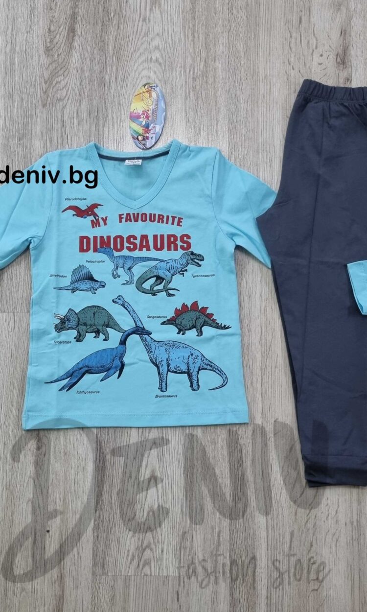 Детска тънка пижама Иватекс Динозаври сини