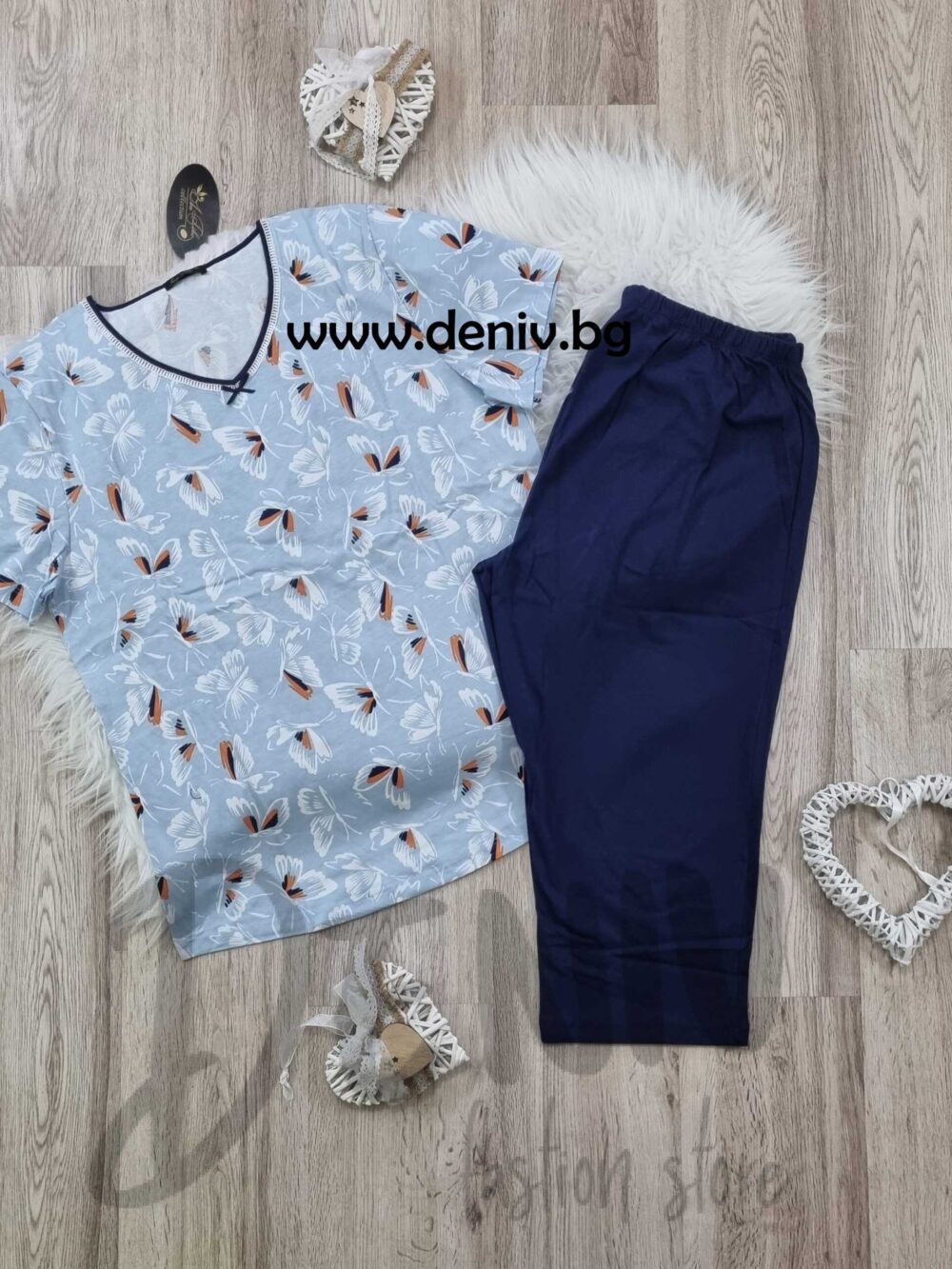 Дамска лятна пижама Иватекс Пеперуди сини