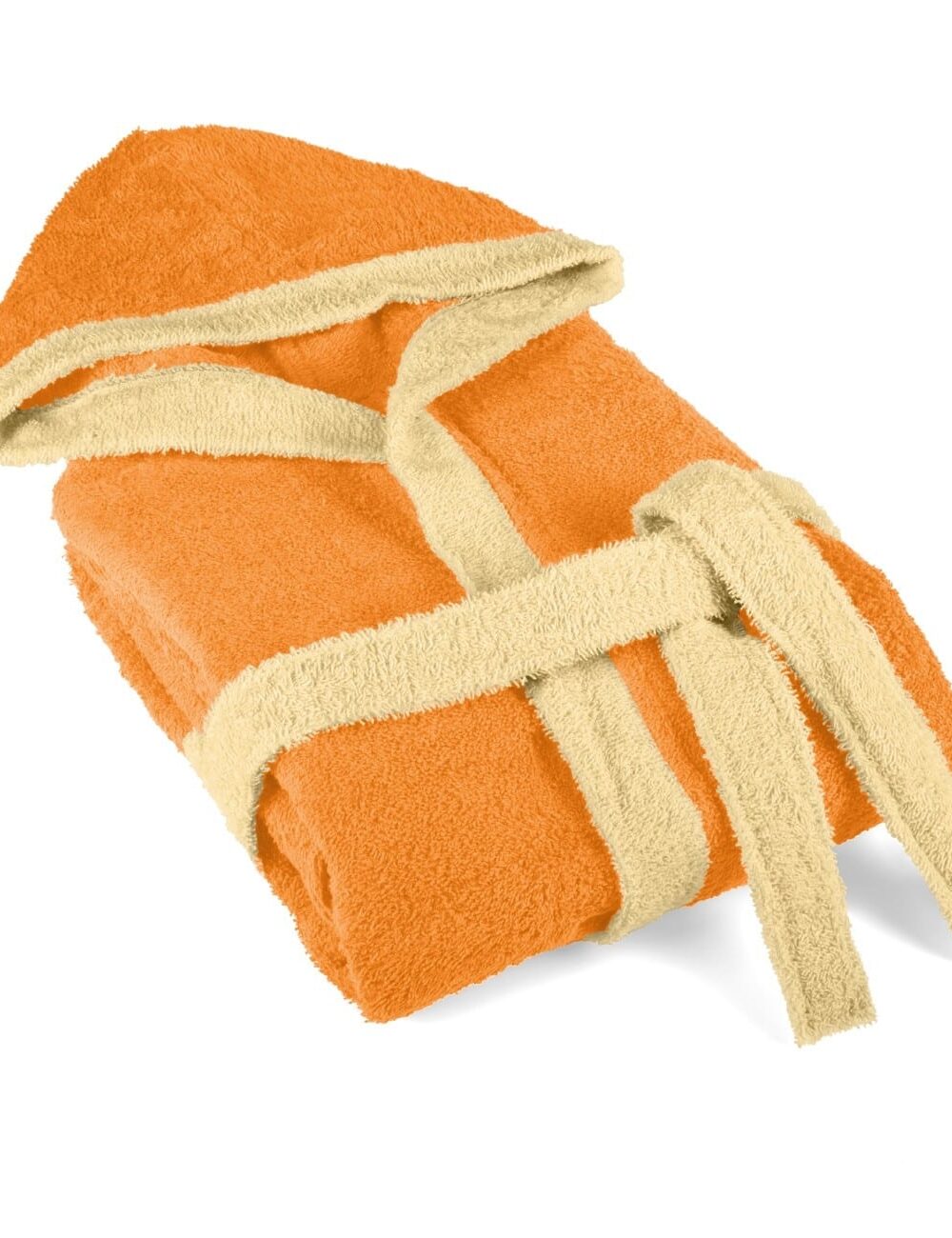 Детски памучен халат за баня с качулка в оранжево