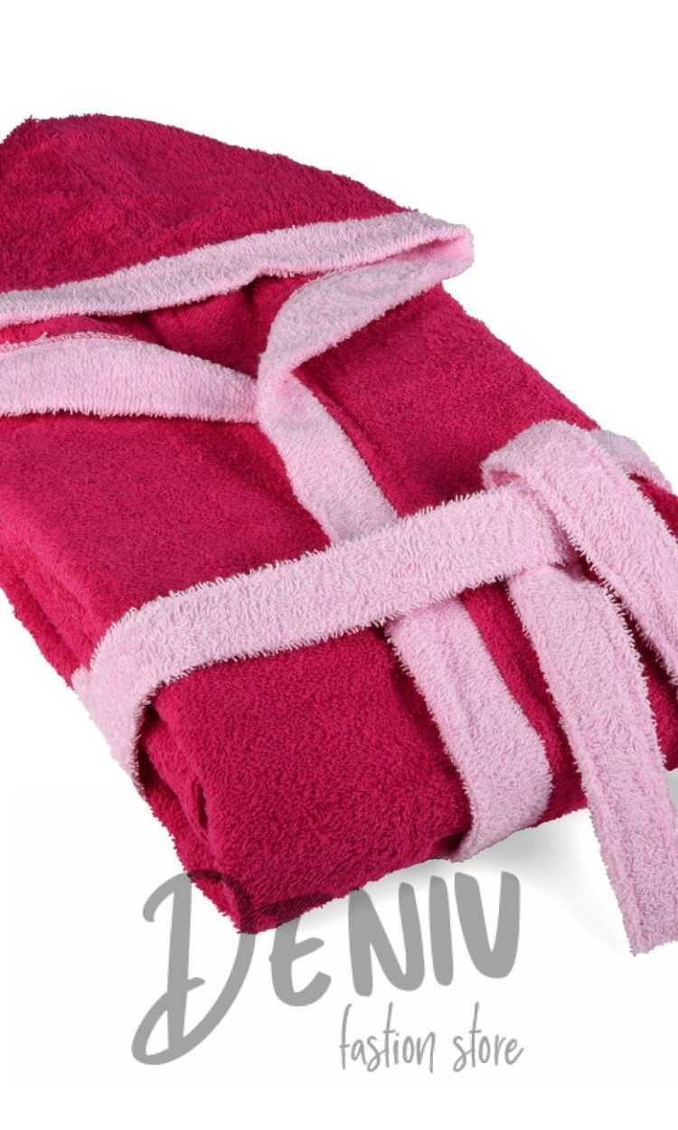 Детски памучен халат за баня с качулка в розово