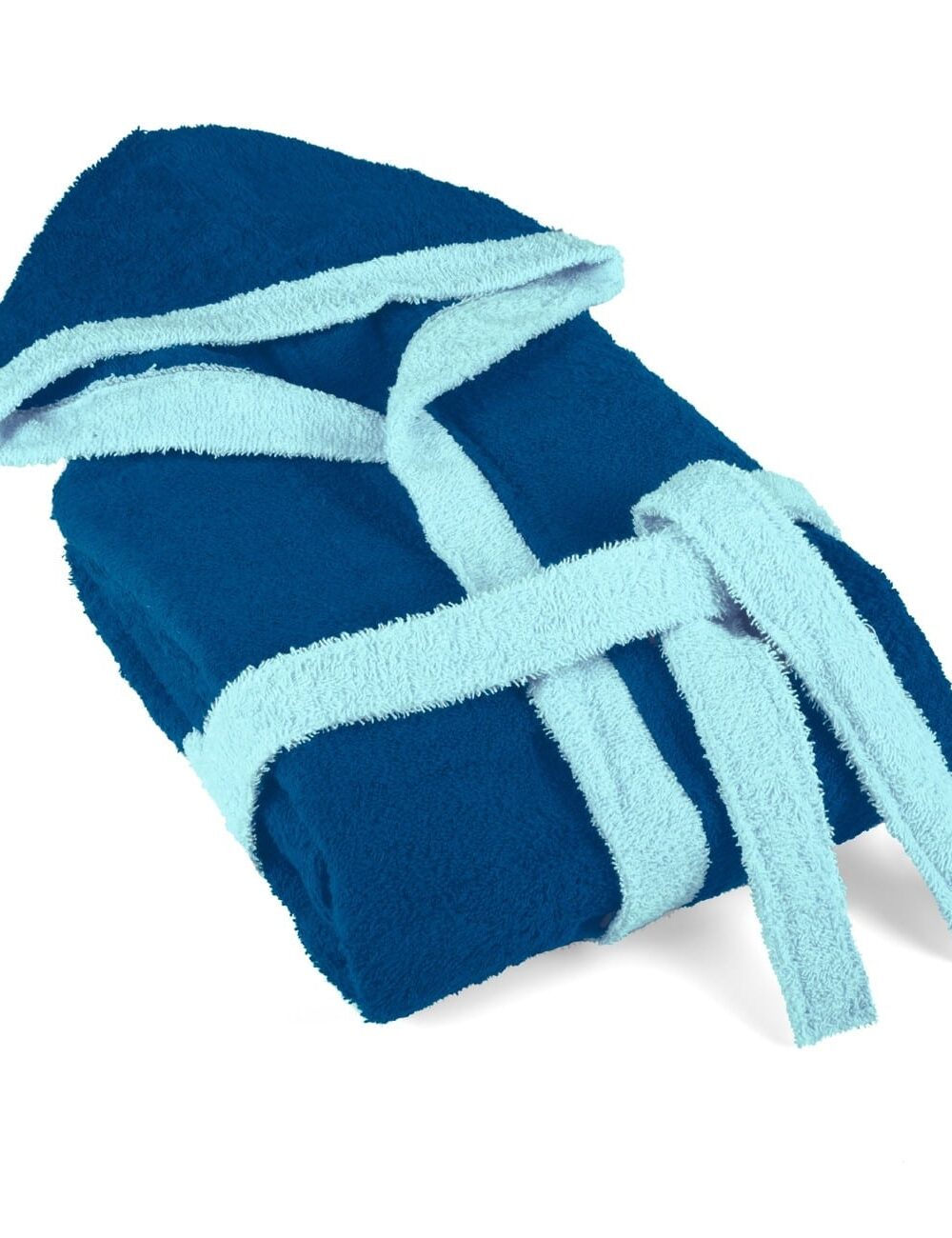 Детски памучен халат за баня с качулка в синьо