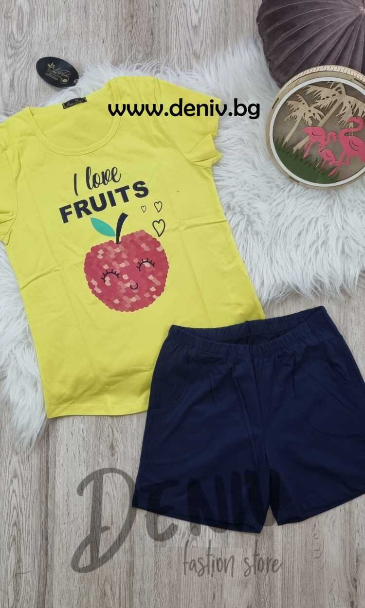 Дамска лятна пижама Иватекс Fruits жълто