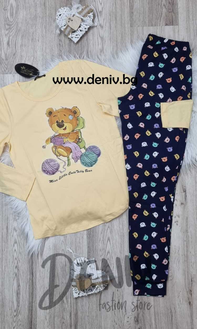 Дамска Пижама Иватекс Тънка Teddy Bear жълто