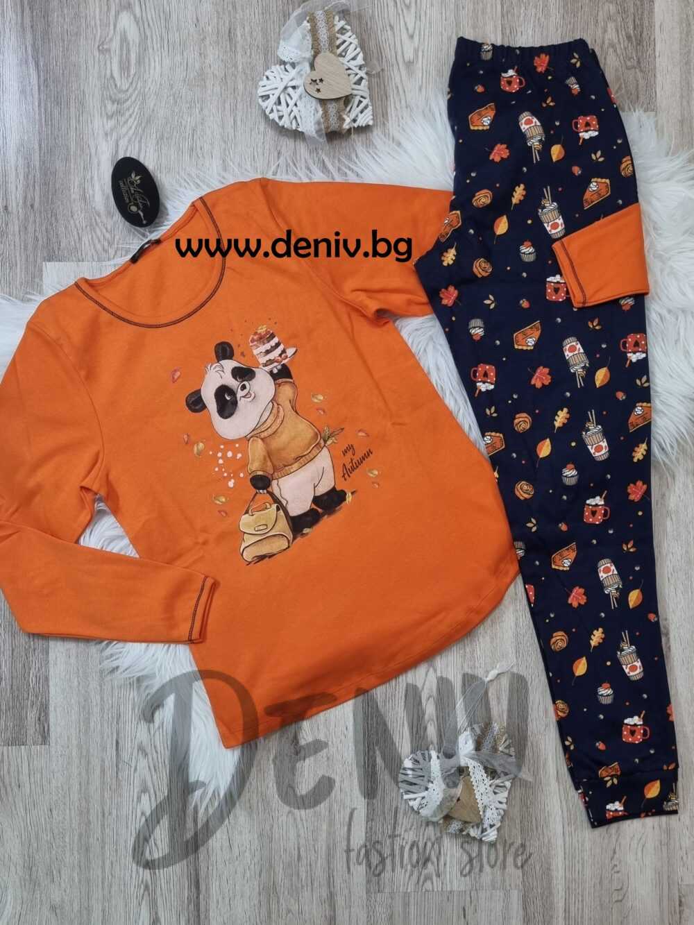 Дамска зимна пижама Иватекс Интерлог Панда оранжево