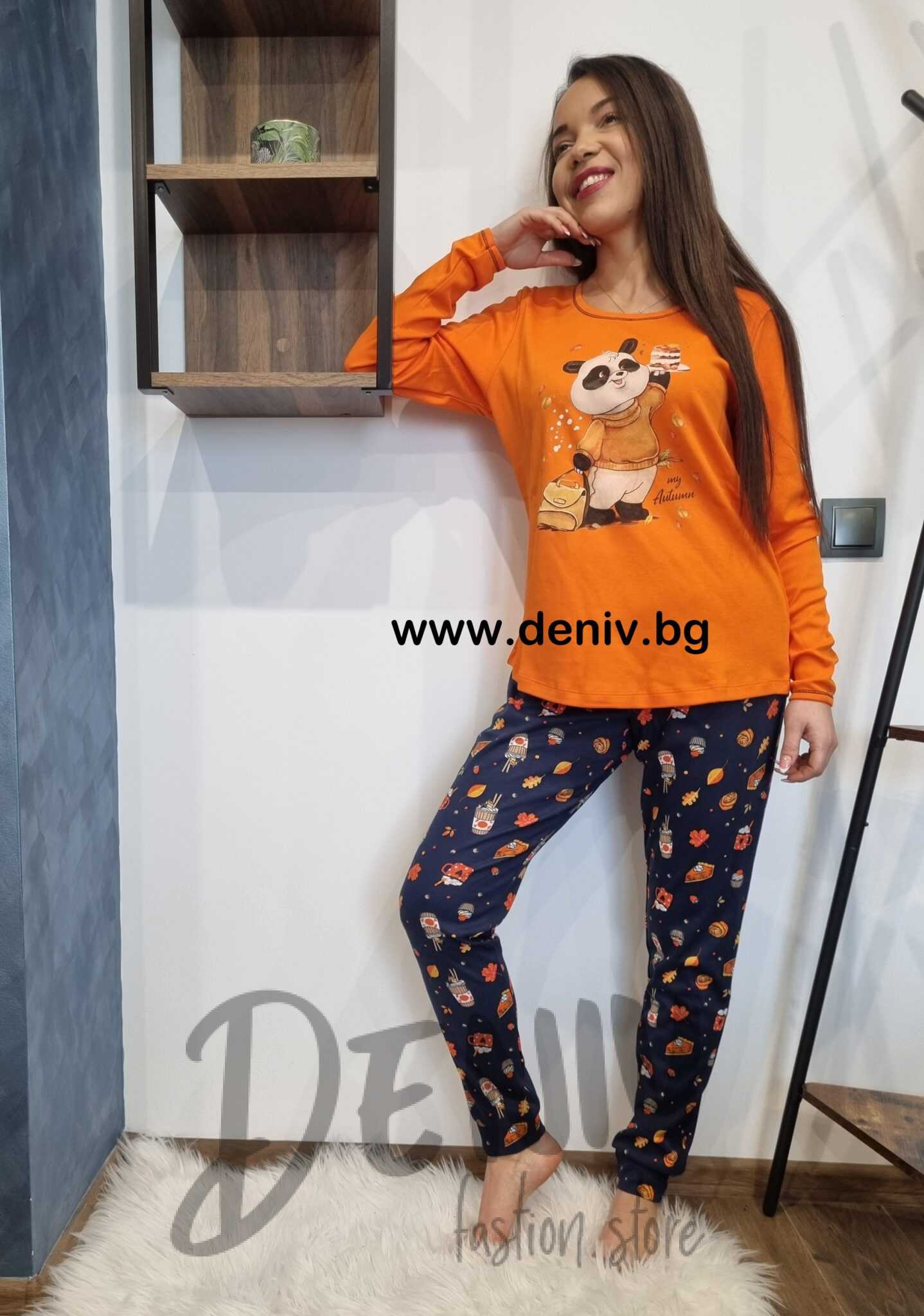 Дамска зимна пижама Иватекс Интерлог Панда оранжево