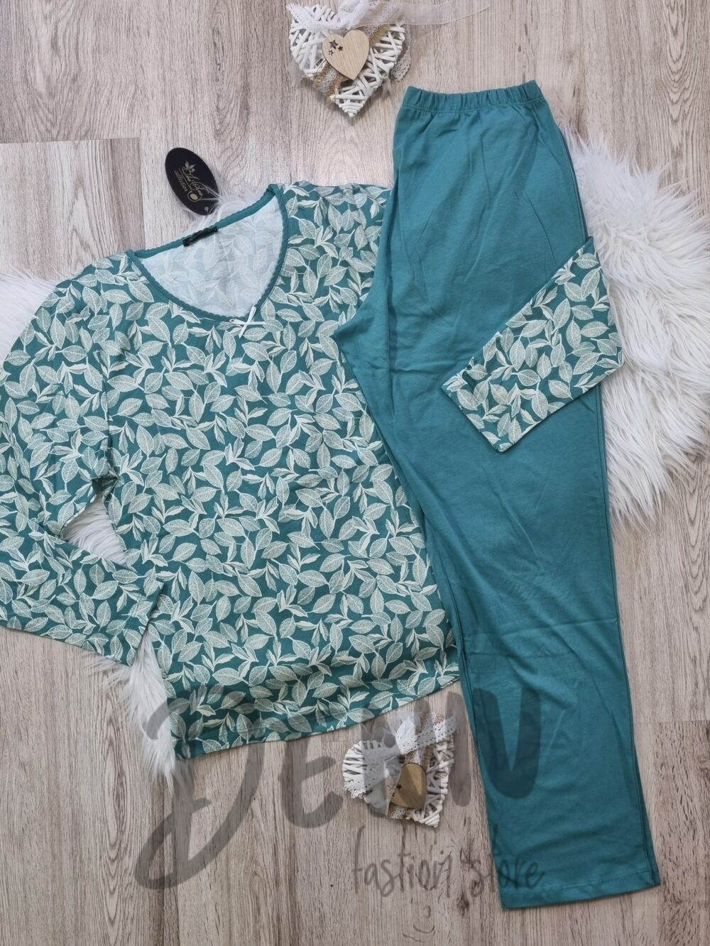 Дамска памучна пижама 3852 Иватекс Зелена