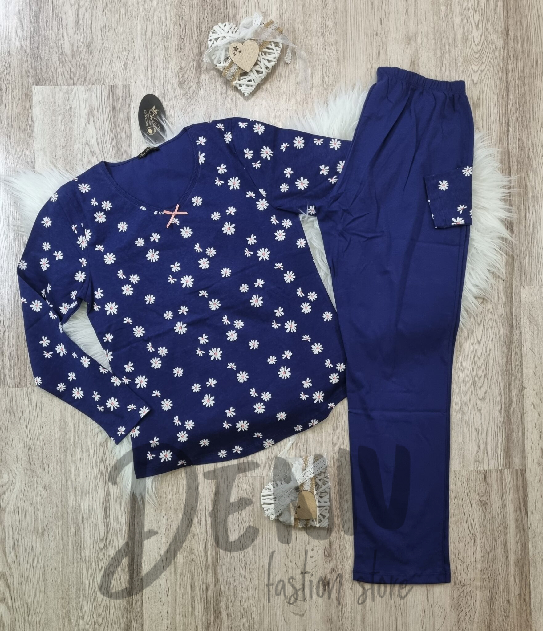 Дамска памучна пижама 3879 Иватекс Синя