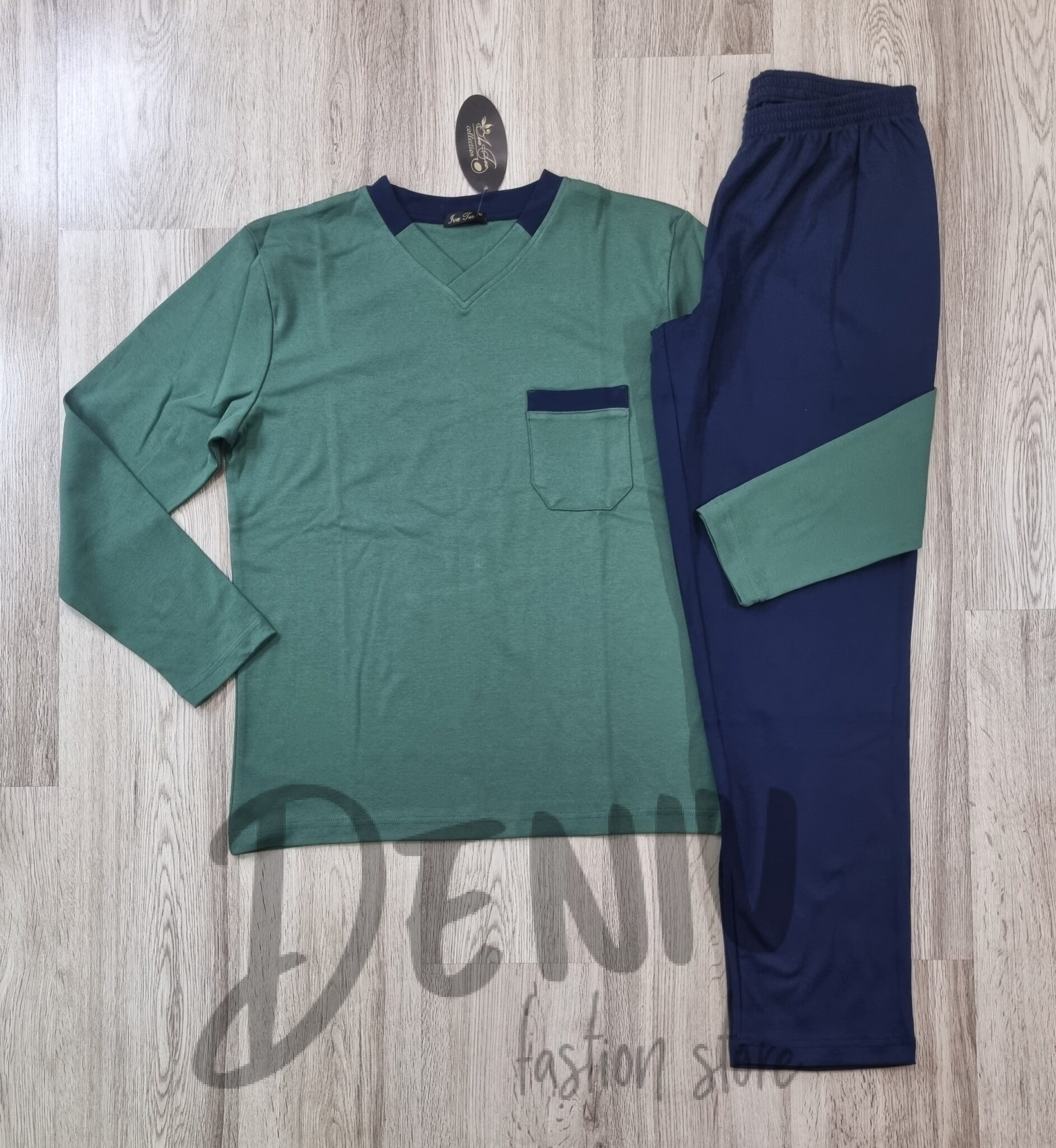 Мъжка плътна пижама Иватекс 8107 зелена