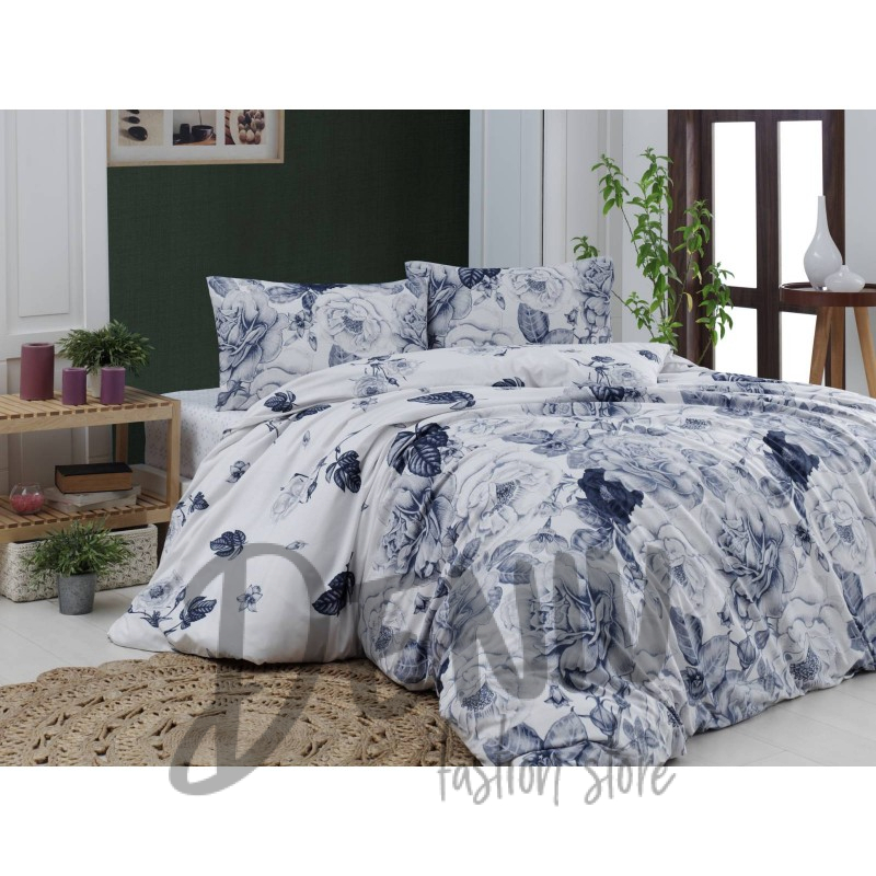 Качествено Спално бельо 100% памук Ранфорс Roses blue